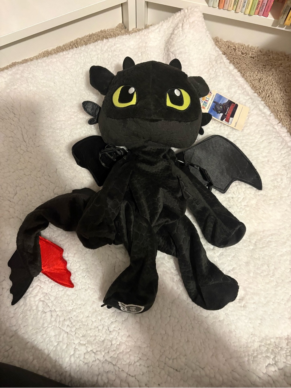 Unstuffed Build-A-Bear Toothless Plush with Yellow Eyes and Red Tail